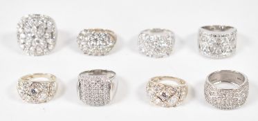 GROUP OF 925 SILVER & CUBIC ZIRCONIA SET CLUSTER RINGS