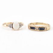 TWO HALLMARKED 9CT GOLD RINGS - OPAL & SAPPHIRE