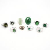 GROUP OF 925 SILVER & GREEN STONE SET RING