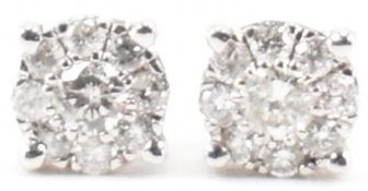 HALLMARKED 9CT WHITE GOLD & DIAMOND CLUSTER EARRINGS