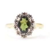 HALLMARKED 18CT GOLD GREEN STONE & DIAMOND RING