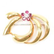 18CT GOLD RUBY & DIAMOND BROOCH