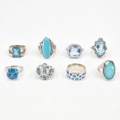 GROUP OF 925 SILVER & BLUE STONE SET RINGS