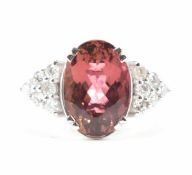 18CT WHITE GOLD TOURMALINE & DIAMOND DRESS RING