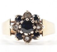 HALLMARKED 9CT GOLD DIAMOND & BLUE STONE CLUSTER RING