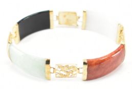 14CT GOLD JADIETE & ONYX PANEL BRACELET