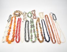 COLLECTION OF BEADED NECKLACES - GEMSTONE PEARL & MORE