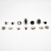 GROUP OF SILVER & BLACK STONE SET DRESS RINGS