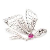 18CT WHITE GOLD DIAMOND & RUBY BUTTERFLY BROOCH