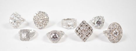 GROUP OF 925 SILVER & CUBIC ZIRCONIA SET RINGS