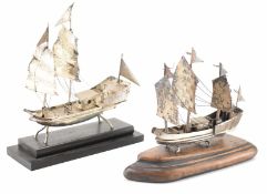 PAIR OF SILVER CHINESE JUNK SHIP FIGURES