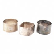 THREE SILVER HALLMARKED NAPKIN RINGS