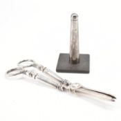 SILVER 90 MARKED TAPERING RING STAND & PLATE GRAPE SCISSORS