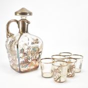 GLASS HUNTING SCENE DECANTER WITH SIX GLASSES