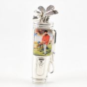 800 SILVER PLATED & ENAMEL GOLF BAG VESTA CASE
