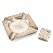 1930S SILVER HALLMARKED ASH TRAY & WHITE METAL VESTA