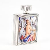 800 SILVER ENAMEL & RUBY ART DECO STYLE PERFUME BOTTLE