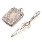 VICTORIAN SILVER TROWEL & VESTA CASE