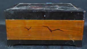 LARGE CHINESE BLACK LAQUER & CHINOISERIE JEWELLERY BOX