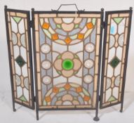 20TH CENTURY STAINED & LEADED GLASS TRIPTYCH SCREEN