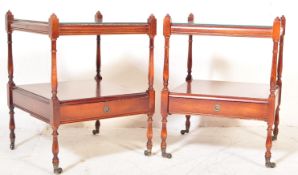 PAIR GEORGE III REVIVAL TWO TIER MAHOGANY BEDSIDE TABLES