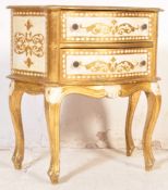 20TH CENTURY ITALIAN PAINTED GILT BEDSIDE CHEST OF DRAWERS