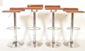 FOUR 20TH CENTURY LEATHER & CHROME ITALIAN BAR STOOLS