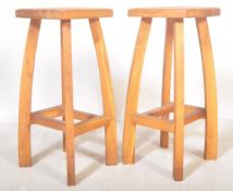 GOOD PAIR OF CONTEMPORARY SOLID OAK BAR STOOLS