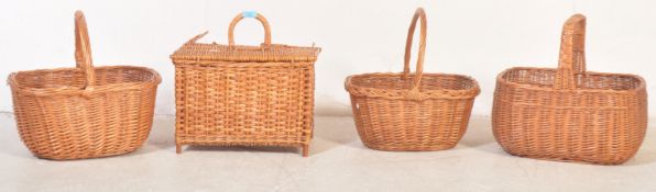 SET OF FOUR VINTAGE WICKER RATTAN PICNIC BASKETS