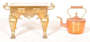 VINTAGE HEARTH BENCH FIREPLACE STOOL & COPPER TEAPOT