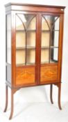 EDWARDIAN MAHOGANY & LINE INLAID DISPLAY CABINET VITRINE