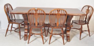 18TH CENTURY REVIVAL OAK REFECTORY DINING TABLE & CHAIRS