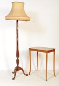 VINTAGE MAHOGANY STANDARD LAMP WITH GILT INLAID TABLE