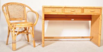 RETRO VINTAGE BAMBOO WICKER WRITING DESK WITH CHAIR