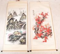 TWO VINTAGE CHINESE INK SCROLLS WITH DRAWINGS