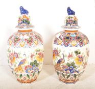 PAIR OF DUTCH DELFT HAND PAINTED PORCELAIN URN VASE