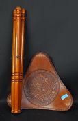 20TH CENTURY LEATHER & MAHOGANY TRIPOD STOOL
