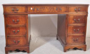 GEORGE III REVIVAL MAHOGANY & LEATHER TWIN PEDESTAL DESK