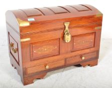 INDIAN TEAK WOOD & BRASS INLAID DOME TOP CHEST