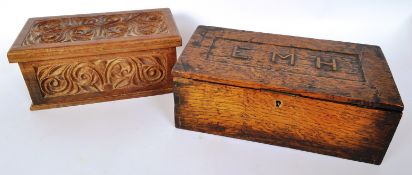 19TH CENTURY CARVED OAK MONOGRAM BOX & OTHER