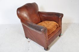EARLY 20TH CENTURY 1910S LEATHER LOUNGE ARMCHAIR