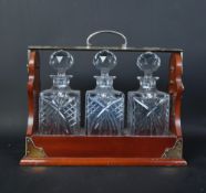 VINTAGE 20TH CENTURY MAHOGANY & BRASS THREE DECANTER TANTALUS