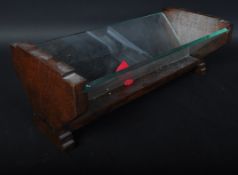 1930'S ART DECO SOLID OAK & GLASS BOOK TROUGH STAND