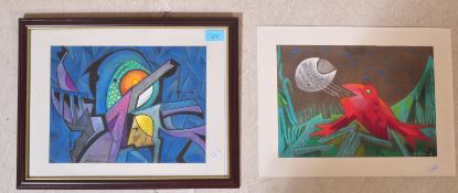 PAIR OF ABSTRACT POLYCHROME CHALK DRAWINGS