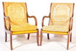 TWO EDWARDIAN OAK & BROCADE UPHOLSTERY BEDROOM CHAIRS