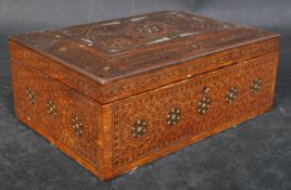 19TH CENTURY BRASS INLAID AND ABALONE CASKET JEWELLERY BOX