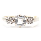 18CT GOLD AND DIAMOND PLATINUM THREE STONE RING