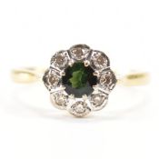HALLMARKED 18CT GOLD TOURMALINE & DIAMOND CLUSTER RING