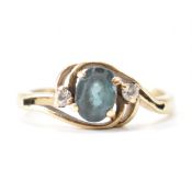 HALLMARKED 9CT GOLD SYNTHETIC SAPPHIRE & WHITE STONE RING