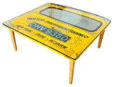 ONLY FOOLS & HORSES - RELIANT REGAL VAN DOOR CUSTOM COFFEE TABLE SIGNED